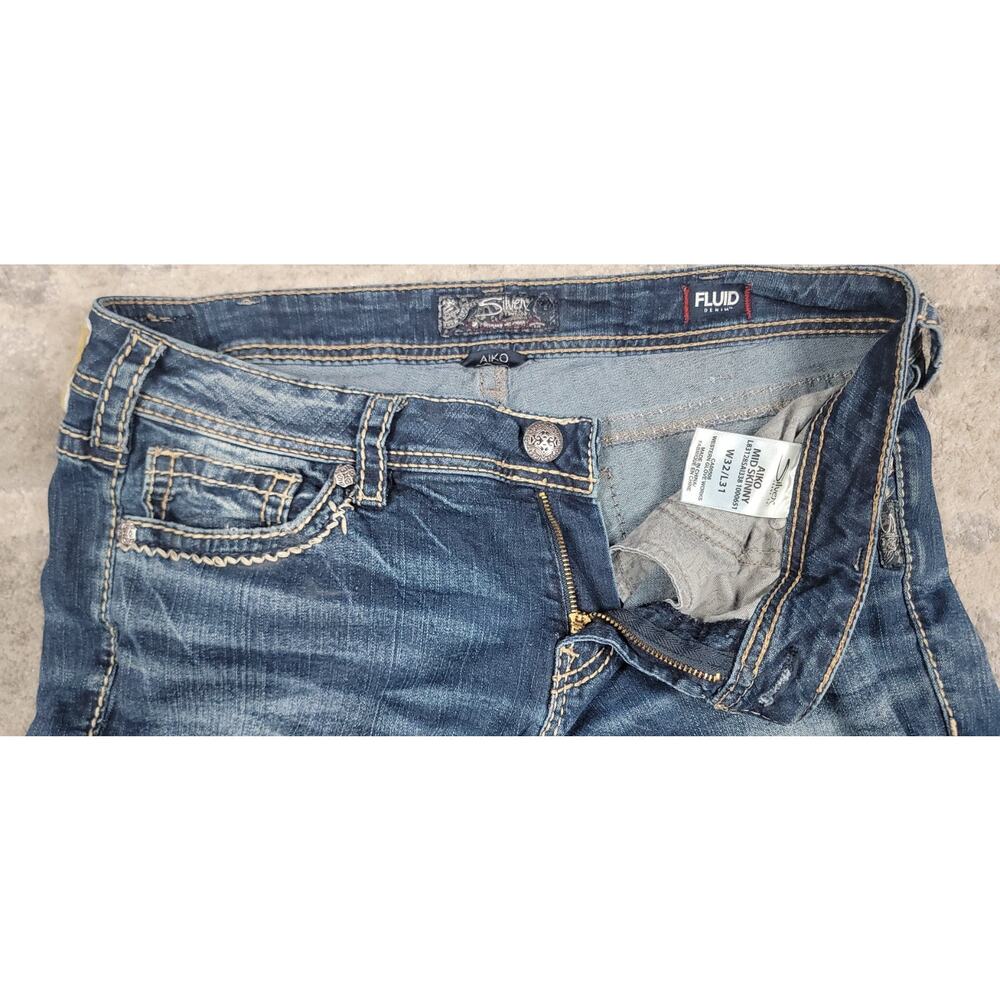 Silver Jeans Aiko Women's Skinny Leg Embroidered Blue Fluid Denim Jeans 35x30.5 - Picture 8 of 12